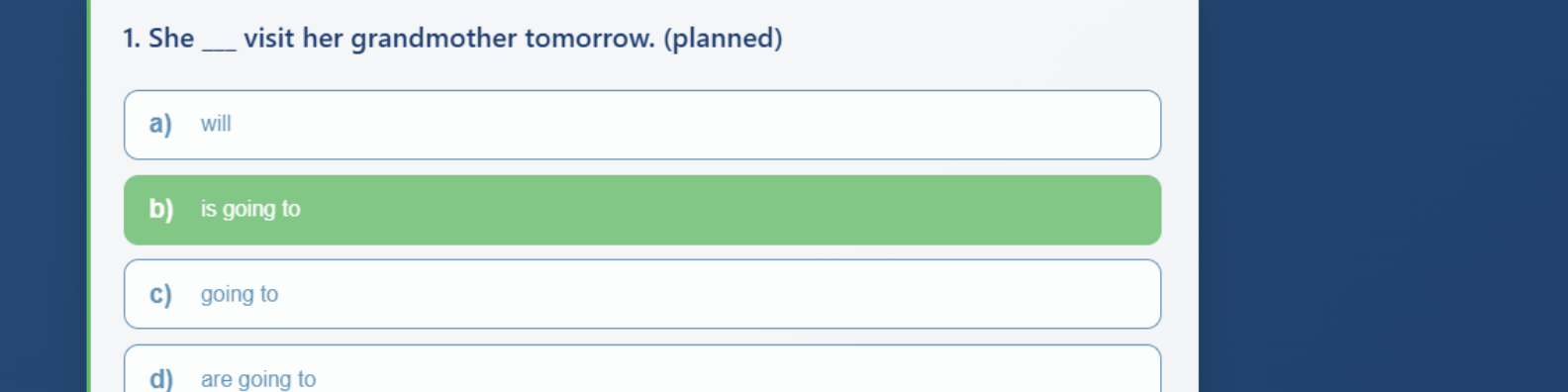 Multiple choice questions with color-coded feedback system